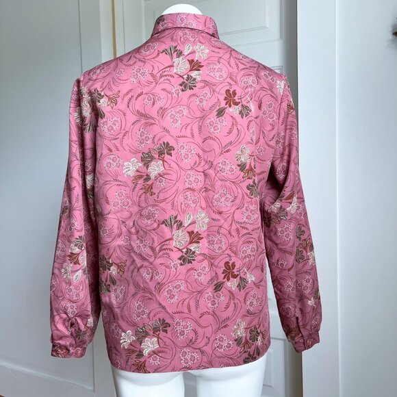 70s pink and floral button up collared shirt - Picture 5 of 8